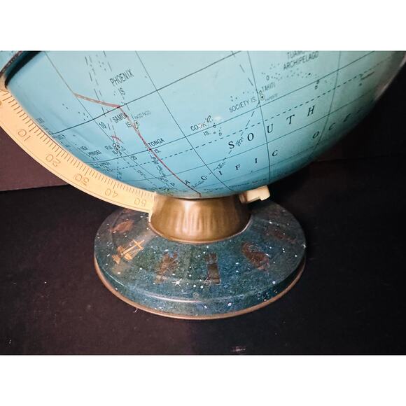 Vintage Ohio Art Tin World Globe W/ Zodiac Signs on the Base - Picture 5 of 5
